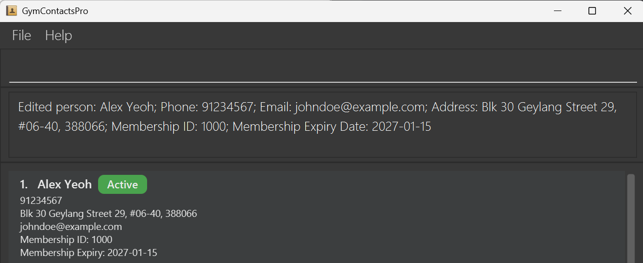 result for 'edit 1000 p/91234567 e/johndoe@example.com'